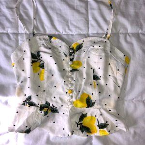 Yellow Straped Floral Crop Top